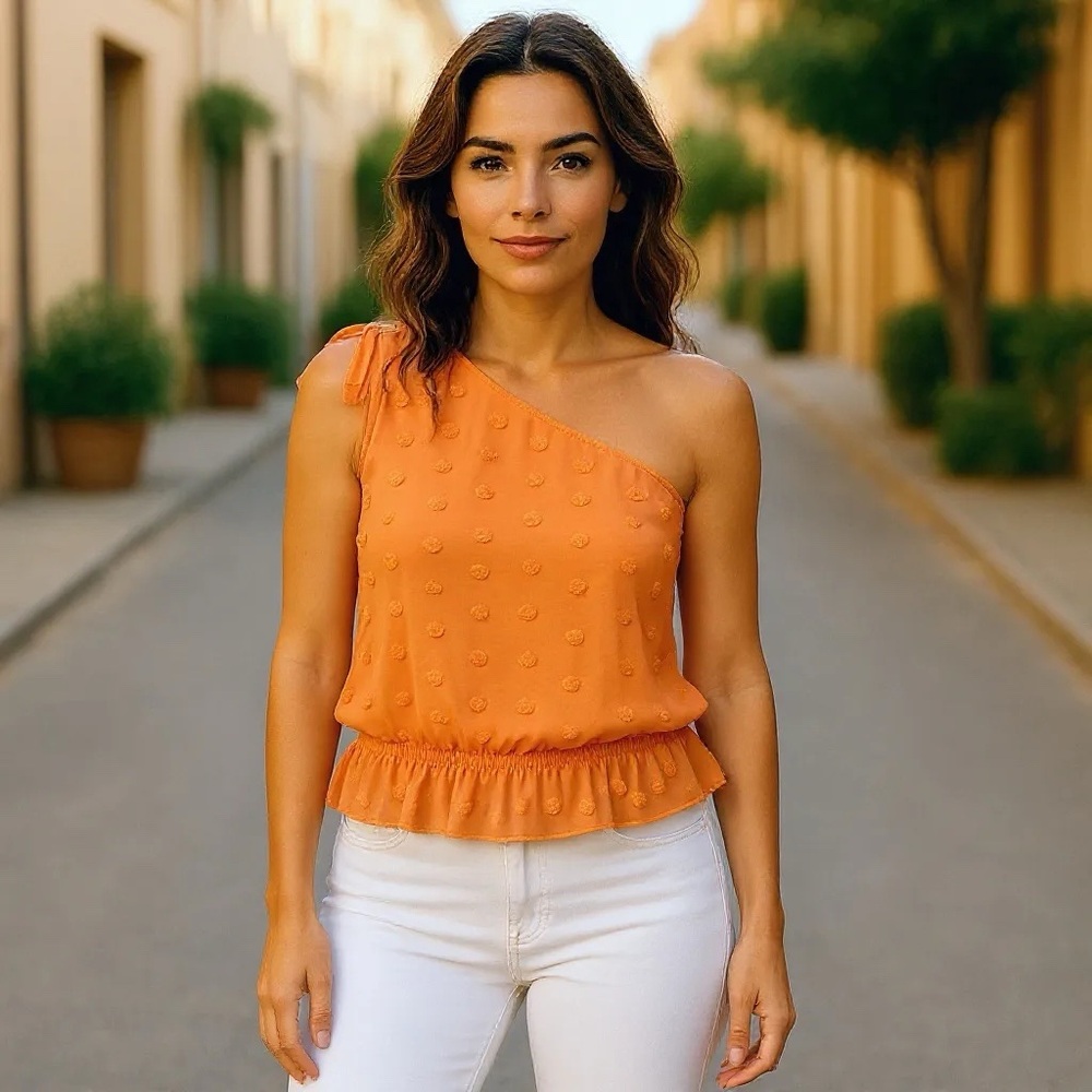 ✨ LONESS Orange One-Shoulder Top Size Large
